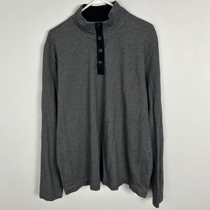 Robert Graham Mens Grey‎ Long Sleeve Mock Neck Sweater Sz 2XL Cotton Button Neck